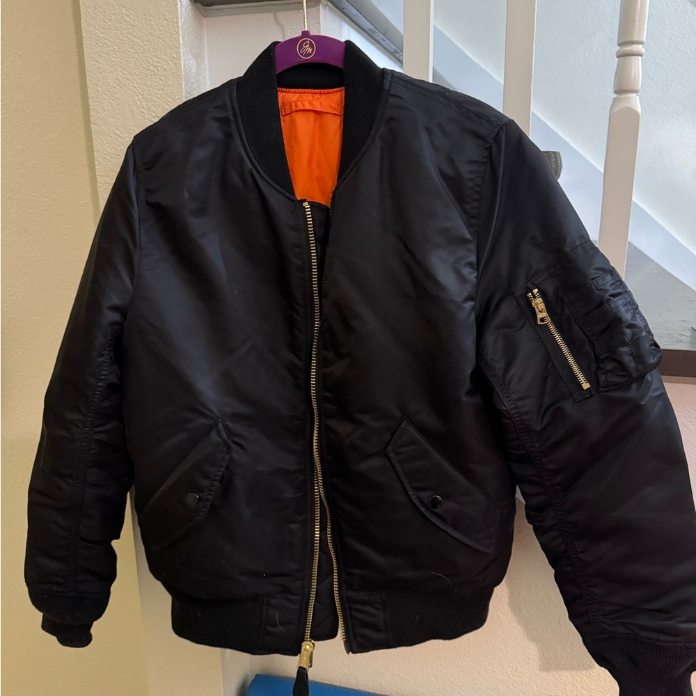 Black Bomber Jacket with Orange Lining